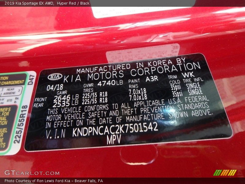 Hyper Red / Black 2019 Kia Sportage EX AWD