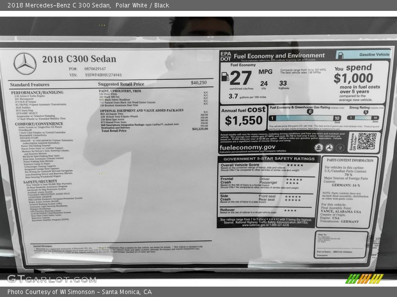 Polar White / Black 2018 Mercedes-Benz C 300 Sedan