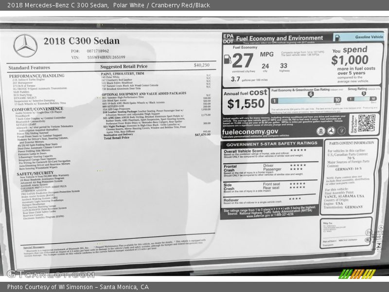 Polar White / Cranberry Red/Black 2018 Mercedes-Benz C 300 Sedan