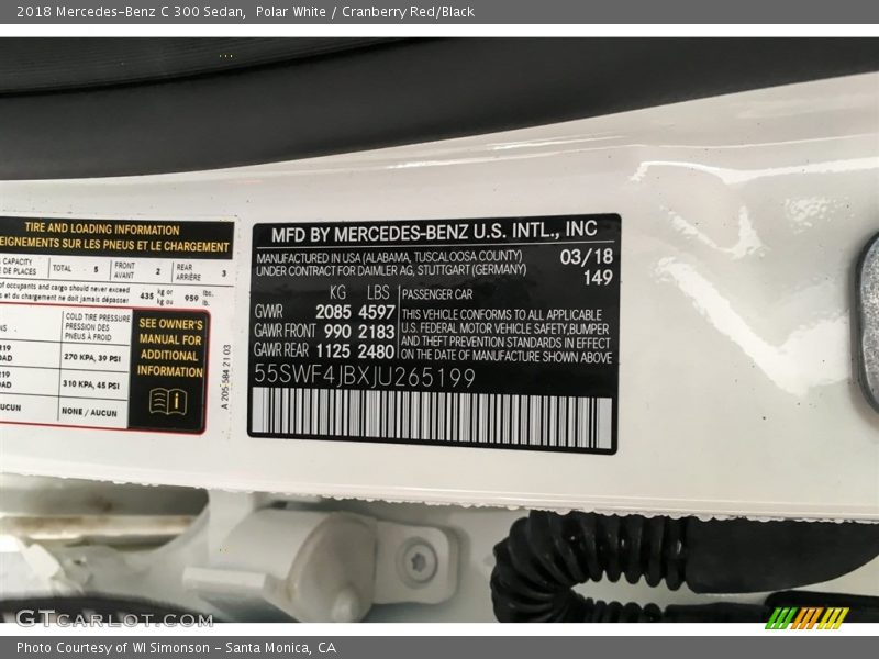 Polar White / Cranberry Red/Black 2018 Mercedes-Benz C 300 Sedan