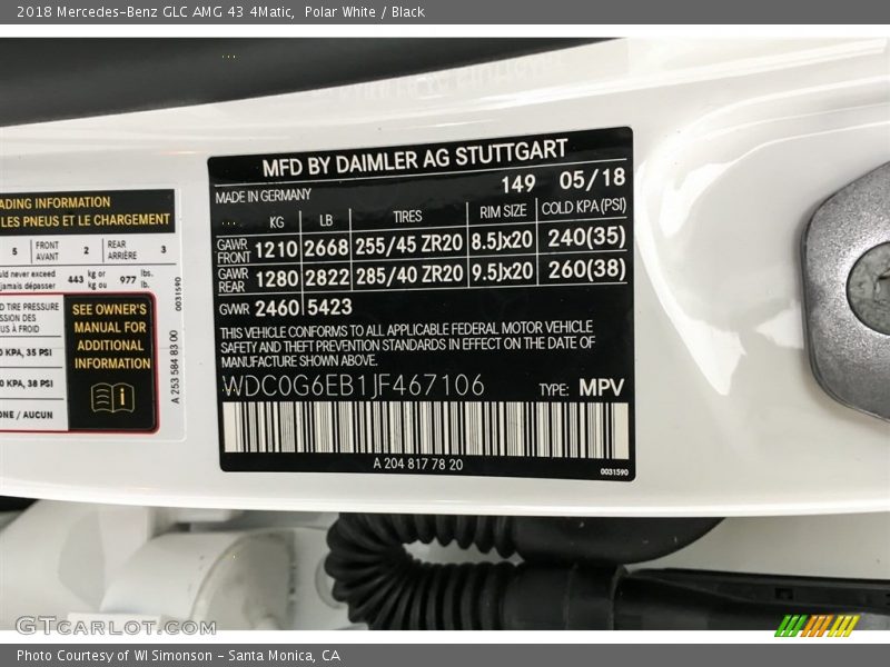 Polar White / Black 2018 Mercedes-Benz GLC AMG 43 4Matic