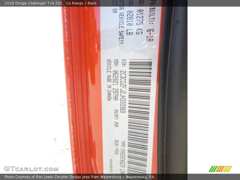 Go Mango / Black 2018 Dodge Challenger T/A 392