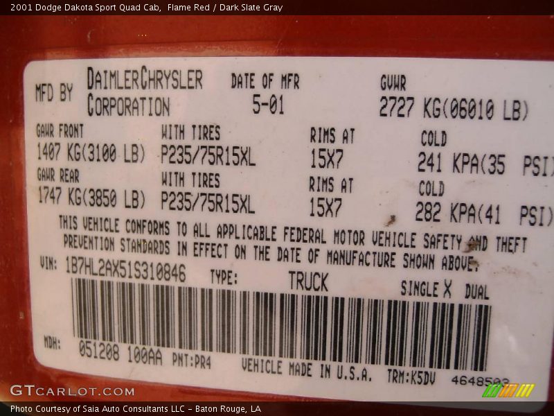 Flame Red / Dark Slate Gray 2001 Dodge Dakota Sport Quad Cab