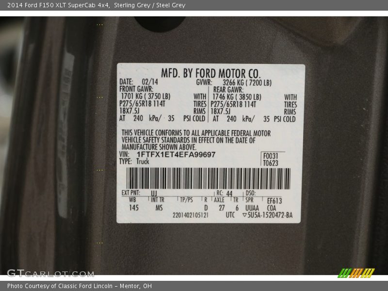 Sterling Grey / Steel Grey 2014 Ford F150 XLT SuperCab 4x4