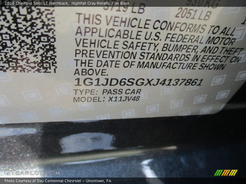 Nightfall Gray Metallic / Jet Black 2018 Chevrolet Sonic LT Hatchback