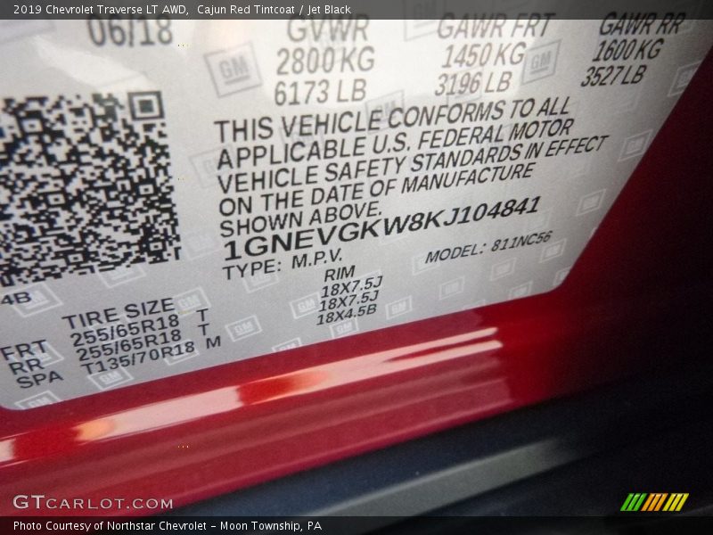 Cajun Red Tintcoat / Jet Black 2019 Chevrolet Traverse LT AWD
