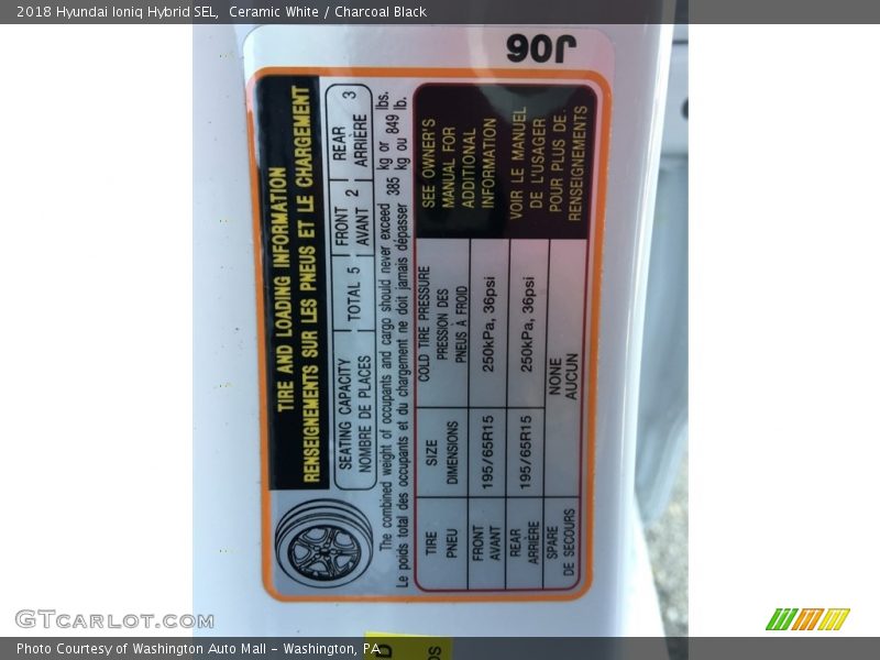 Ceramic White / Charcoal Black 2018 Hyundai Ioniq Hybrid SEL