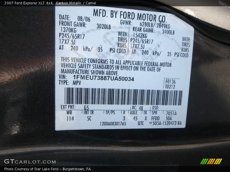 Carbon Metallic / Camel 2007 Ford Explorer XLT 4x4