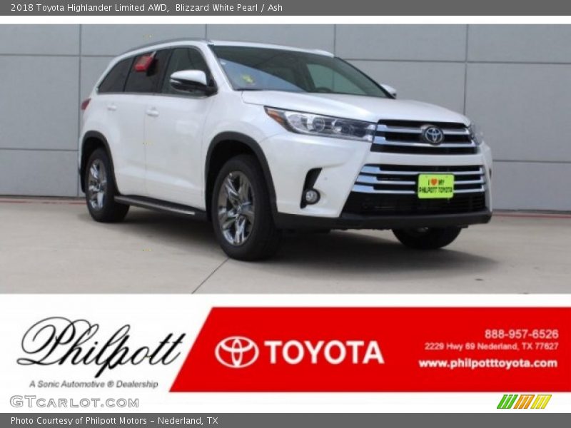 Blizzard White Pearl / Ash 2018 Toyota Highlander Limited AWD