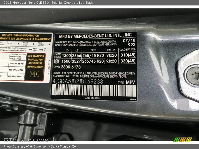 Selenite Grey Metallic / Black 2018 Mercedes-Benz GLE 350