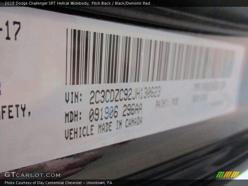 Pitch Black / Black/Demonic Red 2018 Dodge Challenger SRT Hellcat Widebody