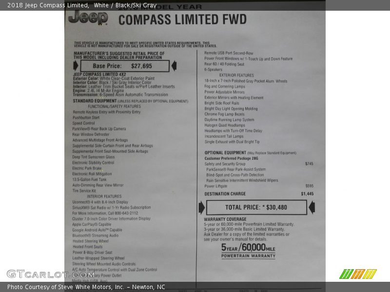 White / Black/Ski Gray 2018 Jeep Compass Limited