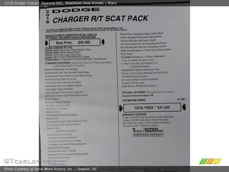 Maximum Steel Metallic / Black 2018 Dodge Charger Daytona 392