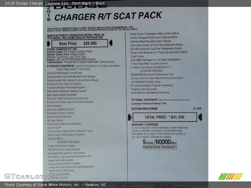 Pitch Black / Black 2018 Dodge Charger Daytona 392
