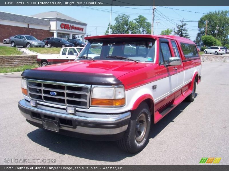 Bright Red / Opal Grey 1996 Ford F150 XL Extended Cab