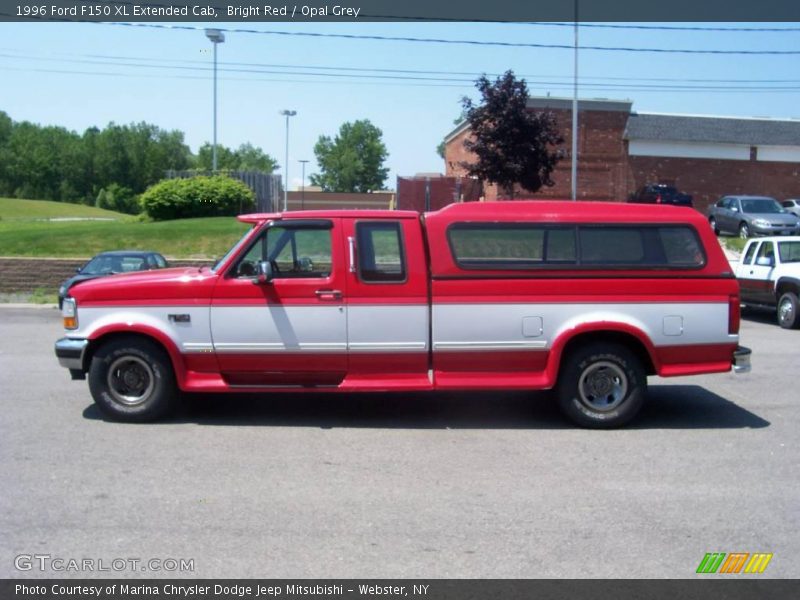 Bright Red / Opal Grey 1996 Ford F150 XL Extended Cab