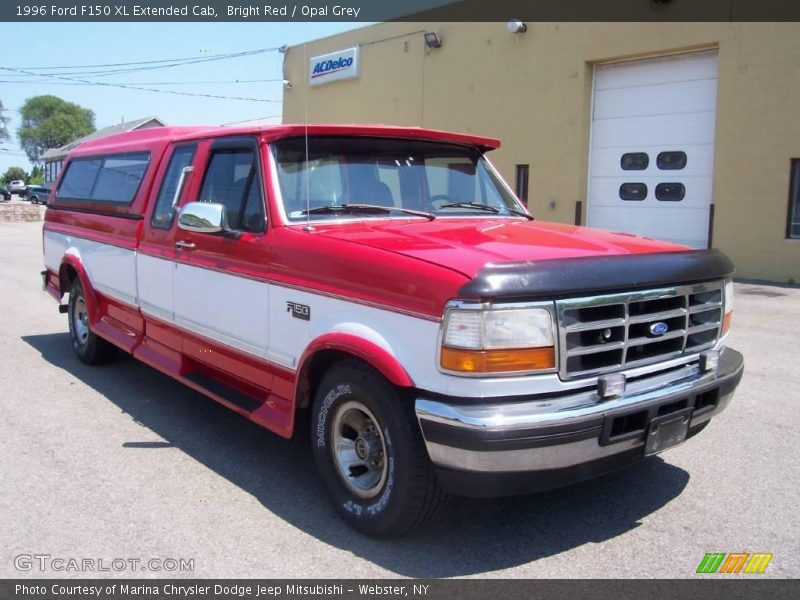 Bright Red / Opal Grey 1996 Ford F150 XL Extended Cab