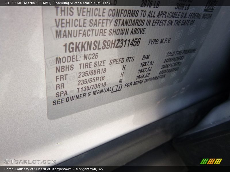 Sparkling Silver Metallic / Jet Black 2017 GMC Acadia SLE AWD