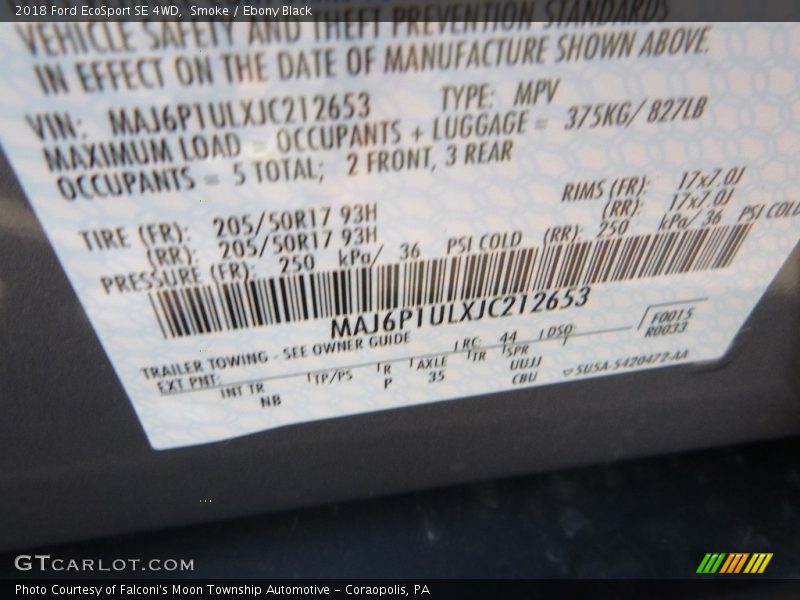 Smoke / Ebony Black 2018 Ford EcoSport SE 4WD