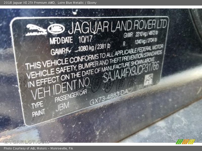 Loire Blue Metallic / Ebony 2018 Jaguar XE 25t Premium AWD