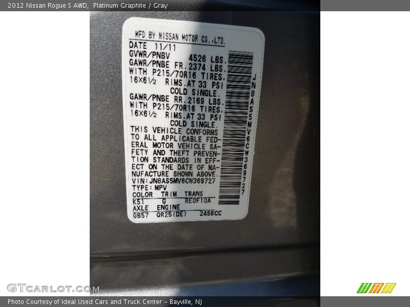 Platinum Graphite / Gray 2012 Nissan Rogue S AWD