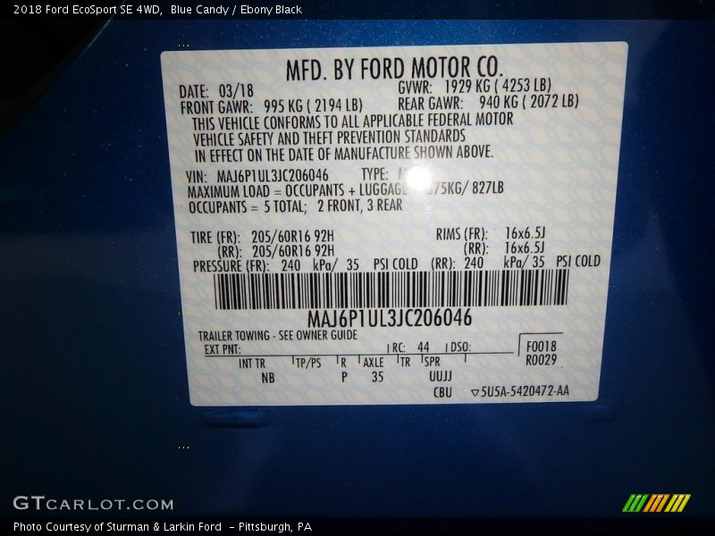 Blue Candy / Ebony Black 2018 Ford EcoSport SE 4WD