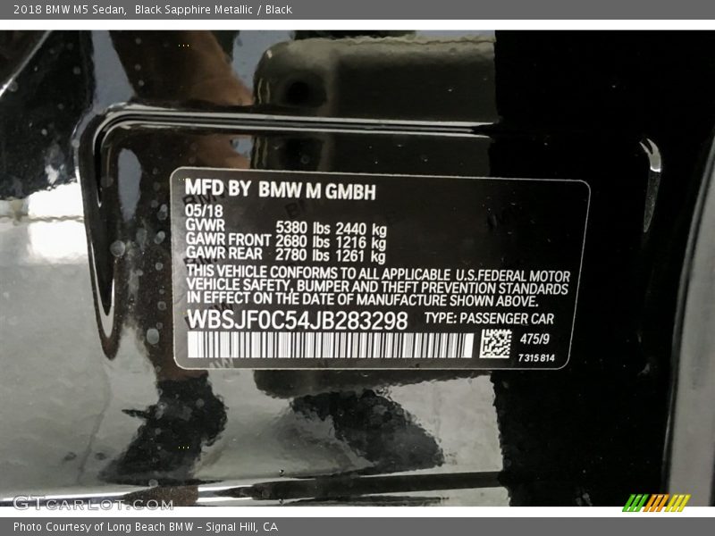 2018 M5 Sedan Black Sapphire Metallic Color Code 475