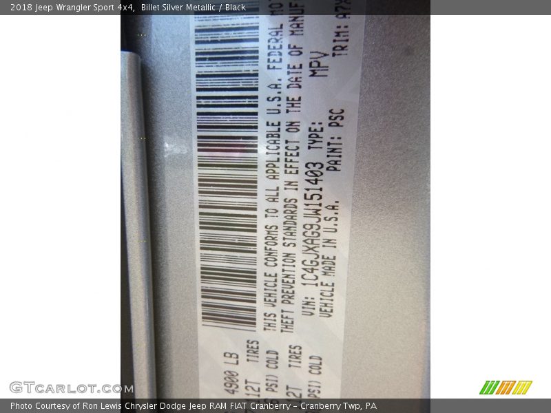 Billet Silver Metallic / Black 2018 Jeep Wrangler Sport 4x4
