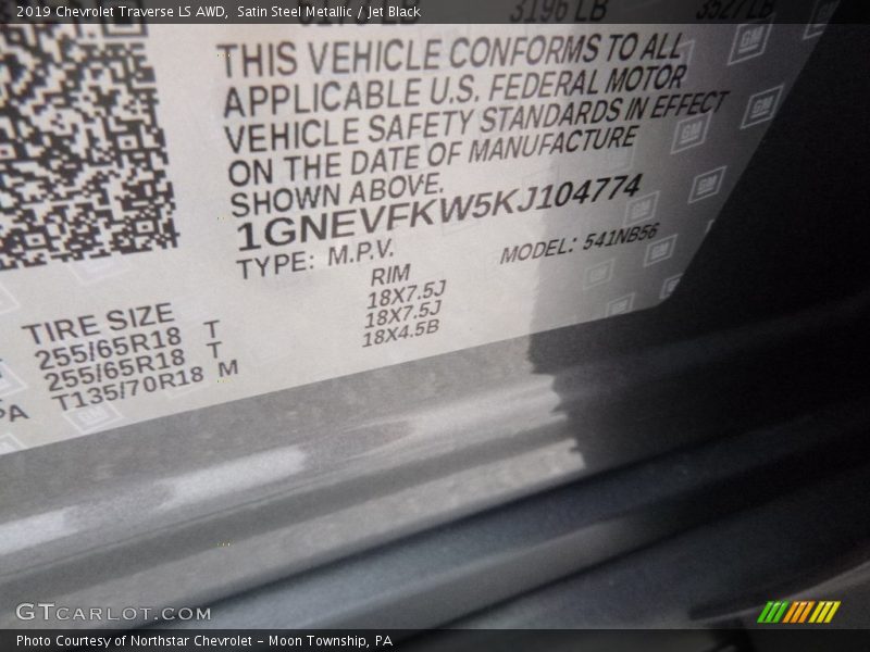 Satin Steel Metallic / Jet Black 2019 Chevrolet Traverse LS AWD