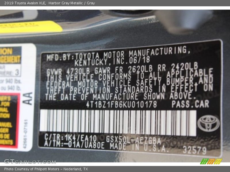 Harbor Gray Metallic / Gray 2019 Toyota Avalon XLE