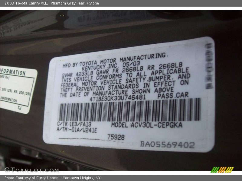 Phantom Gray Pearl / Stone 2003 Toyota Camry XLE