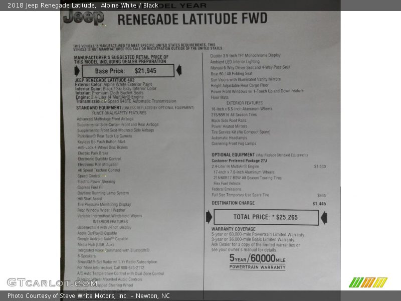 Alpine White / Black 2018 Jeep Renegade Latitude