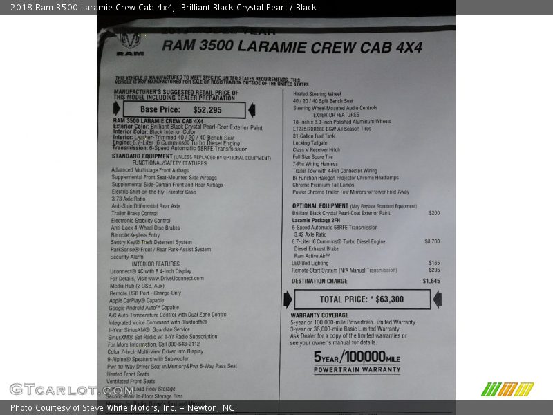  2018 3500 Laramie Crew Cab 4x4 Window Sticker