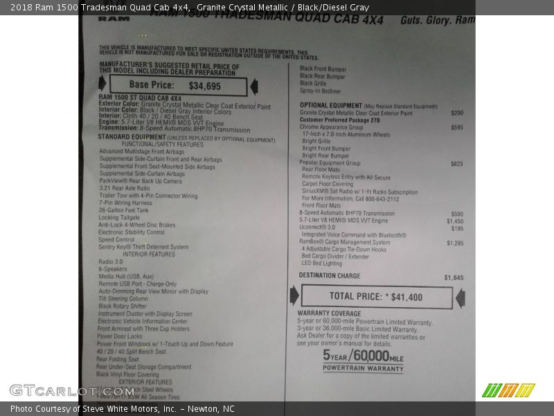 Granite Crystal Metallic / Black/Diesel Gray 2018 Ram 1500 Tradesman Quad Cab 4x4