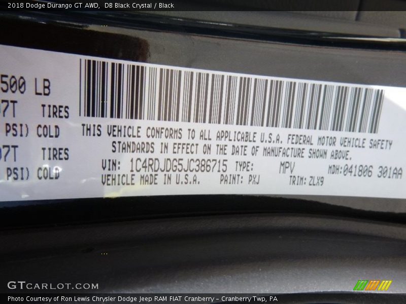 DB Black Crystal / Black 2018 Dodge Durango GT AWD
