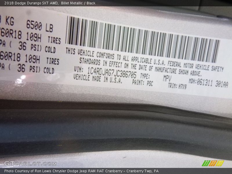 Billet Metallic / Black 2018 Dodge Durango SXT AWD
