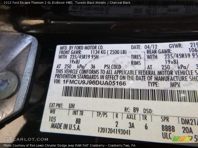 Tuxedo Black Metallic / Charcoal Black 2013 Ford Escape Titanium 2.0L EcoBoost 4WD