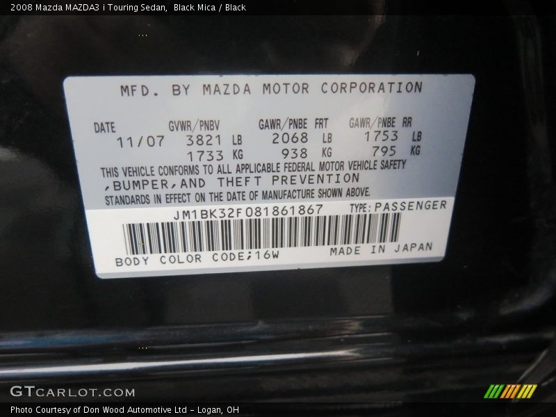 Black Mica / Black 2008 Mazda MAZDA3 i Touring Sedan