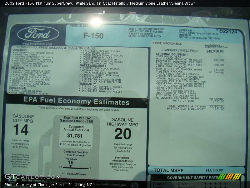 White Sand Tri Coat Metallic / Medium Stone Leather/Sienna Brown 2009 Ford F150 Platinum SuperCrew