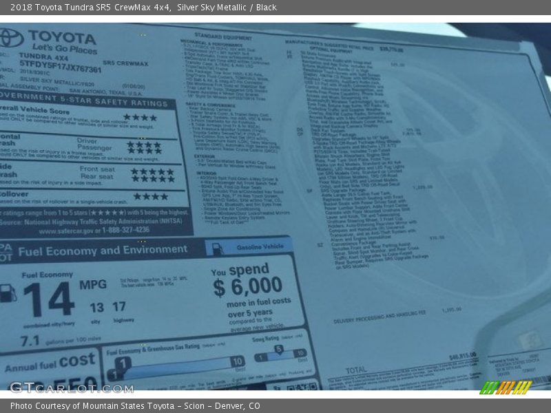 Silver Sky Metallic / Black 2018 Toyota Tundra SR5 CrewMax 4x4