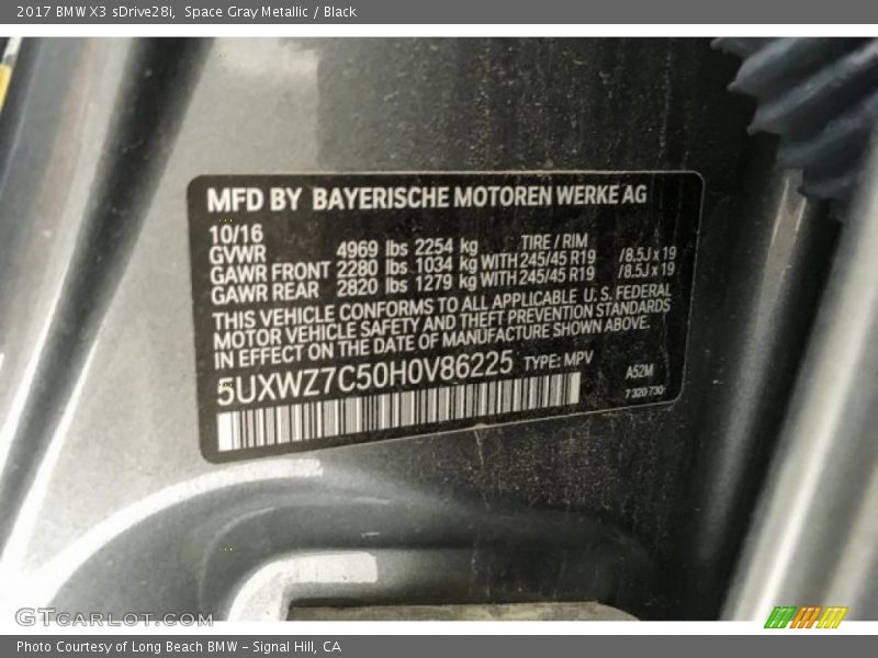 Space Gray Metallic / Black 2017 BMW X3 sDrive28i