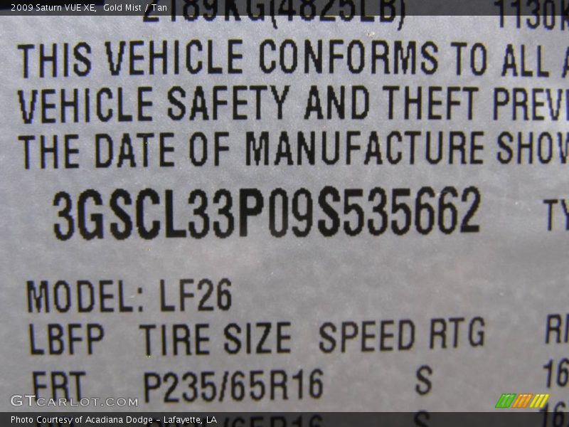 Gold Mist / Tan 2009 Saturn VUE XE