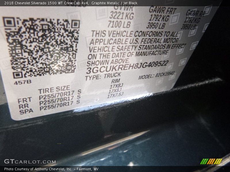 Graphite Metallic / Jet Black 2018 Chevrolet Silverado 1500 WT Crew Cab 4x4
