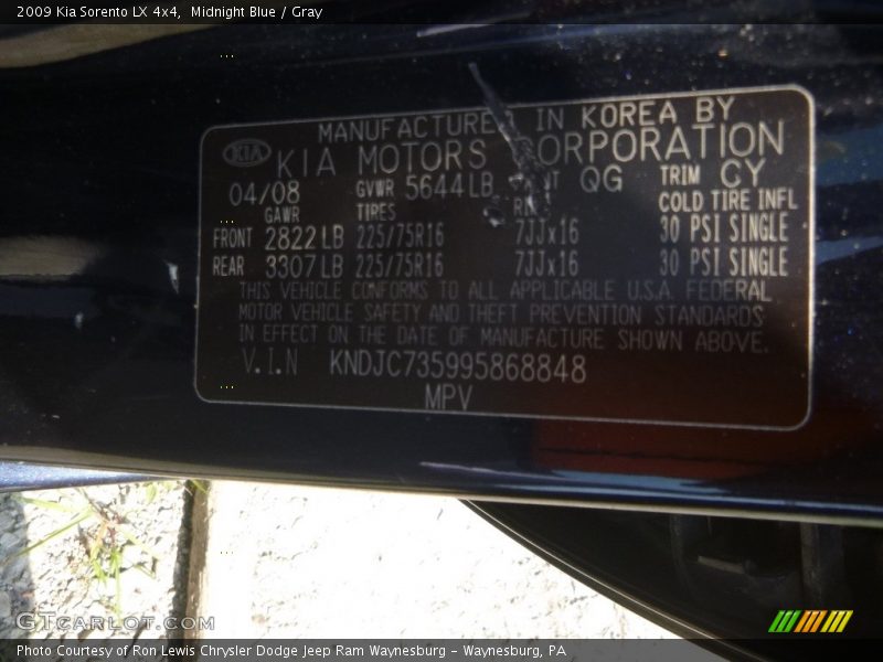 Midnight Blue / Gray 2009 Kia Sorento LX 4x4