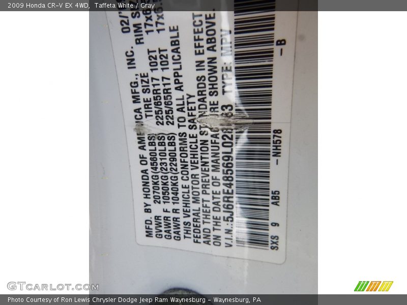 Taffeta White / Gray 2009 Honda CR-V EX 4WD