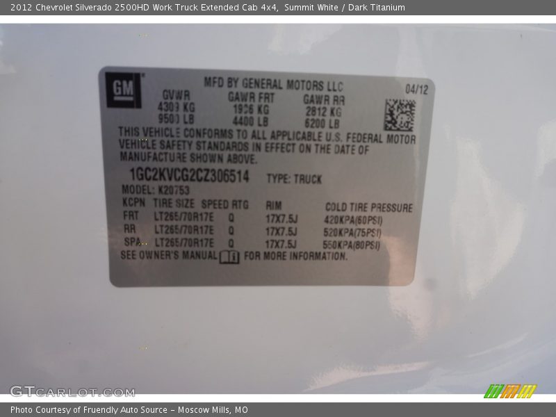 Summit White / Dark Titanium 2012 Chevrolet Silverado 2500HD Work Truck Extended Cab 4x4
