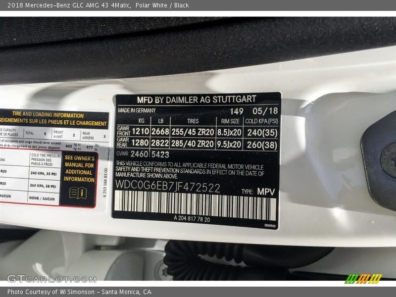 2018 GLC AMG 43 4Matic Polar White Color Code 149