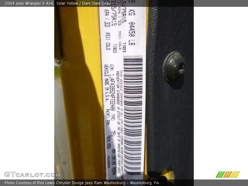 Solar Yellow / Dark Slate Gray 2004 Jeep Wrangler X 4x4