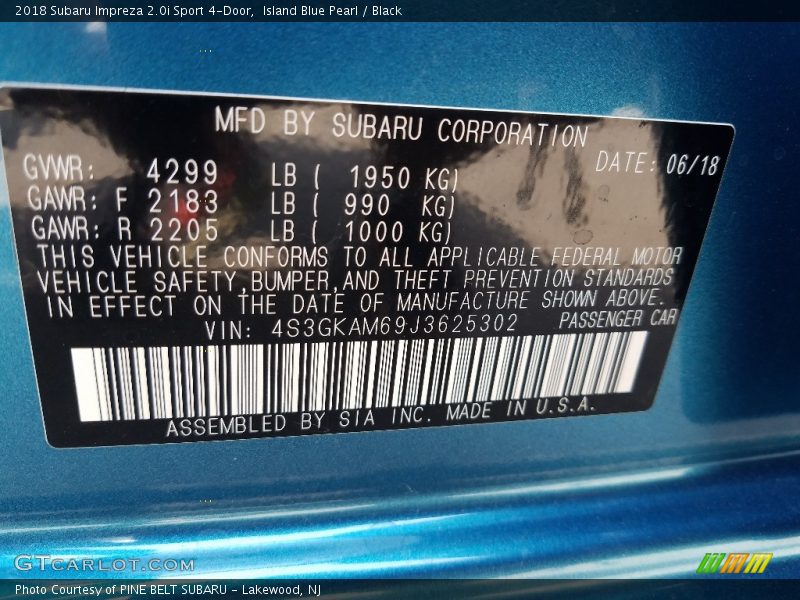 Island Blue Pearl / Black 2018 Subaru Impreza 2.0i Sport 4-Door