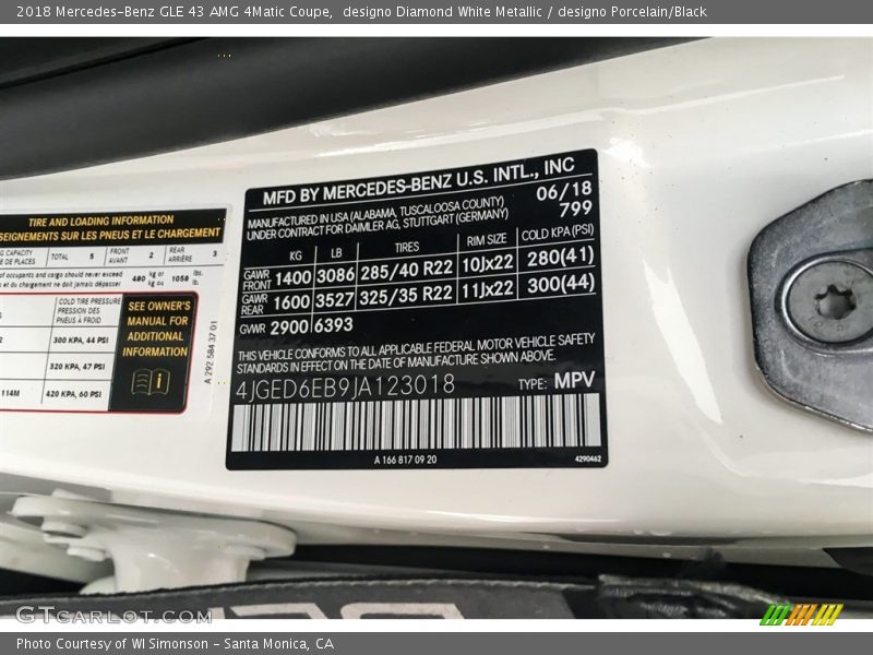 2018 GLE 43 AMG 4Matic Coupe designo Diamond White Metallic Color Code 799